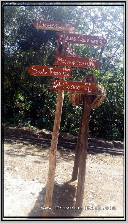 Photo: Tourist Signage on Trail Between Hidroelectrica and Aguas Calientes