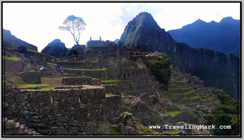 Photo: Huayna Picchu Towering Over Architecture Seen from Exit Path