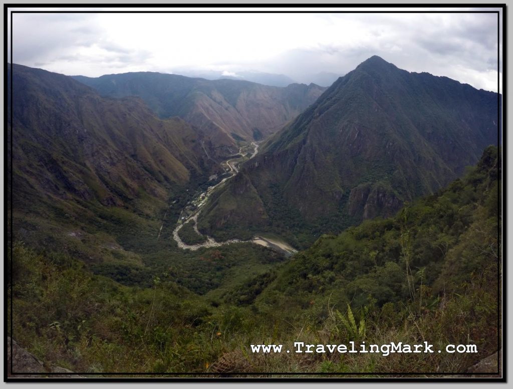 Photo: Bird's Eye View of Urubamba River Valley with Hidroelectrica from the Inca Bridge